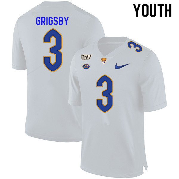 2019 Youth #3 Nicholas Grigsby Pitt Panthers College Football Jerseys Sale-White